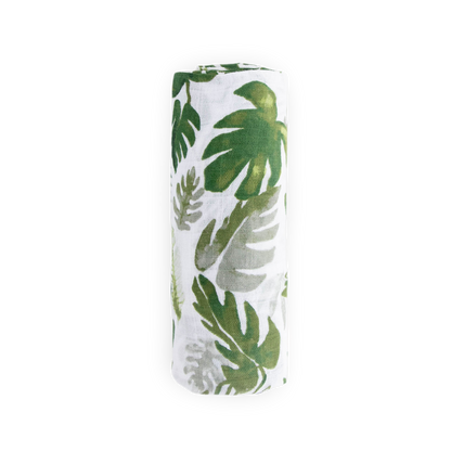 Cotton Muslin Swaddle Blanket - Tropical Leaf