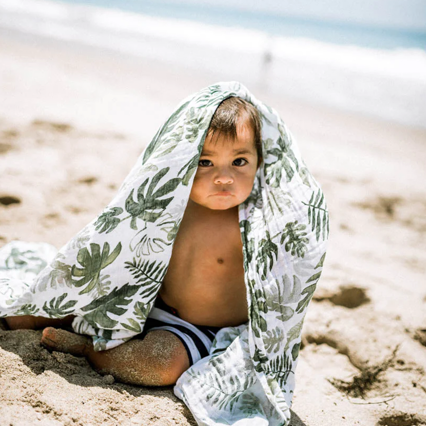 Cotton Muslin Swaddle Blanket - Tropical Leaf