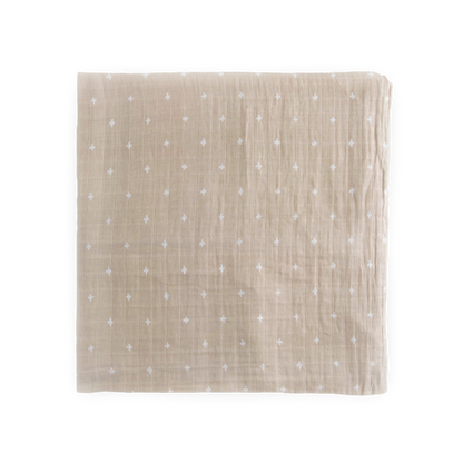 Cotton Muslin Swaddle Blanket - Taupe Cross