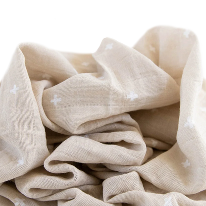 Cotton Muslin Swaddle Blanket - Taupe Cross