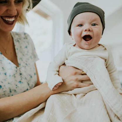 Cotton Muslin Swaddle Blanket - Taupe Cross