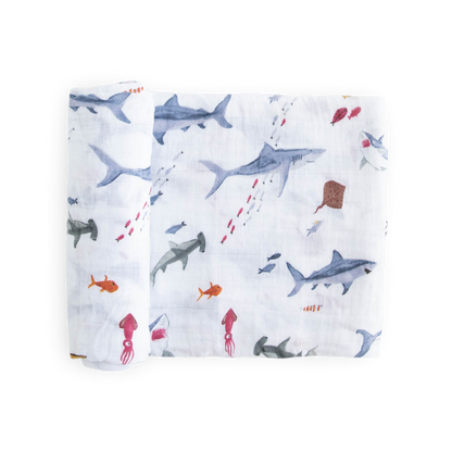 Cotton Muslin Swaddle Blanket - Shark