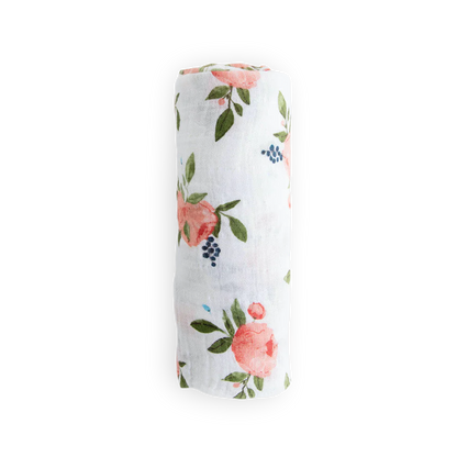 Cotton Muslin Swaddle Blanket - Watercolor Roses