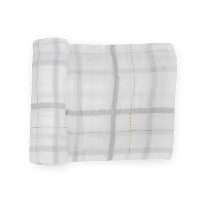 Cotton Muslin Swaddle Blanket - Grey Plaid