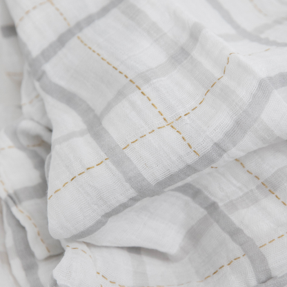 Cotton Muslin Swaddle Blanket - Grey Plaid