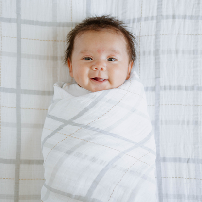 Cotton Muslin Swaddle Blanket - Grey Plaid