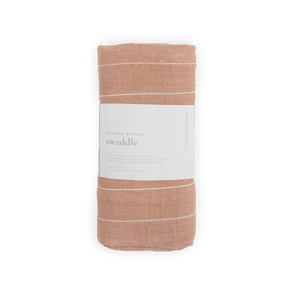 Cotton Muslin Swaddle Blanket - Mauve Stripe