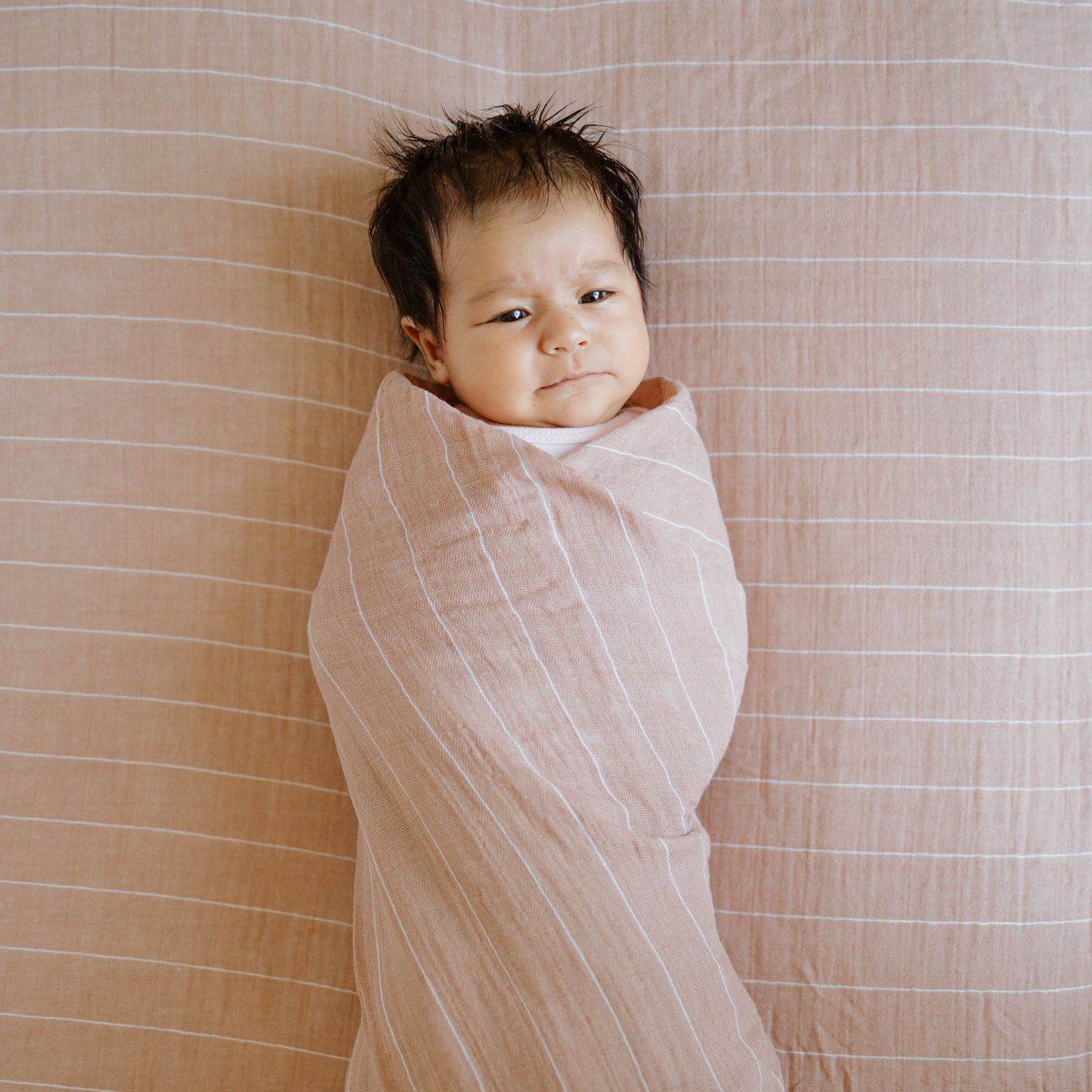 Cotton Muslin Swaddle Blanket - Mauve Stripe