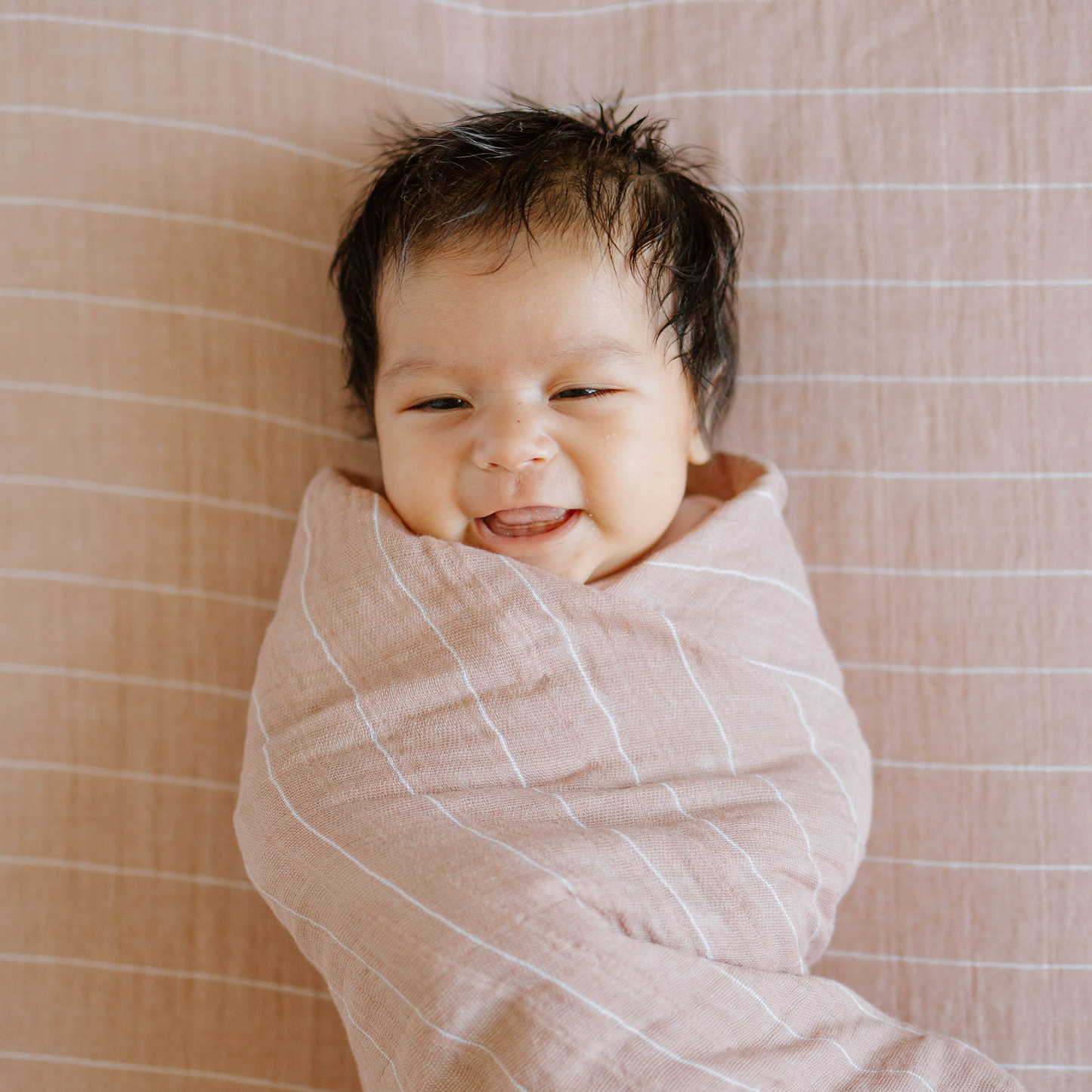 Cotton Muslin Swaddle Blanket - Mauve Stripe