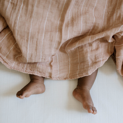 Cotton Muslin Swaddle Blanket - Mauve Stripe