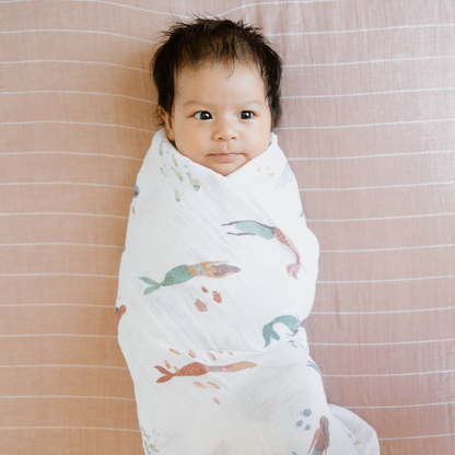 Cotton Muslin Swaddle Blanket - Mermaids