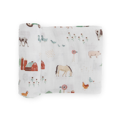 Cotton Muslin Swaddle Blanket - Farmyard