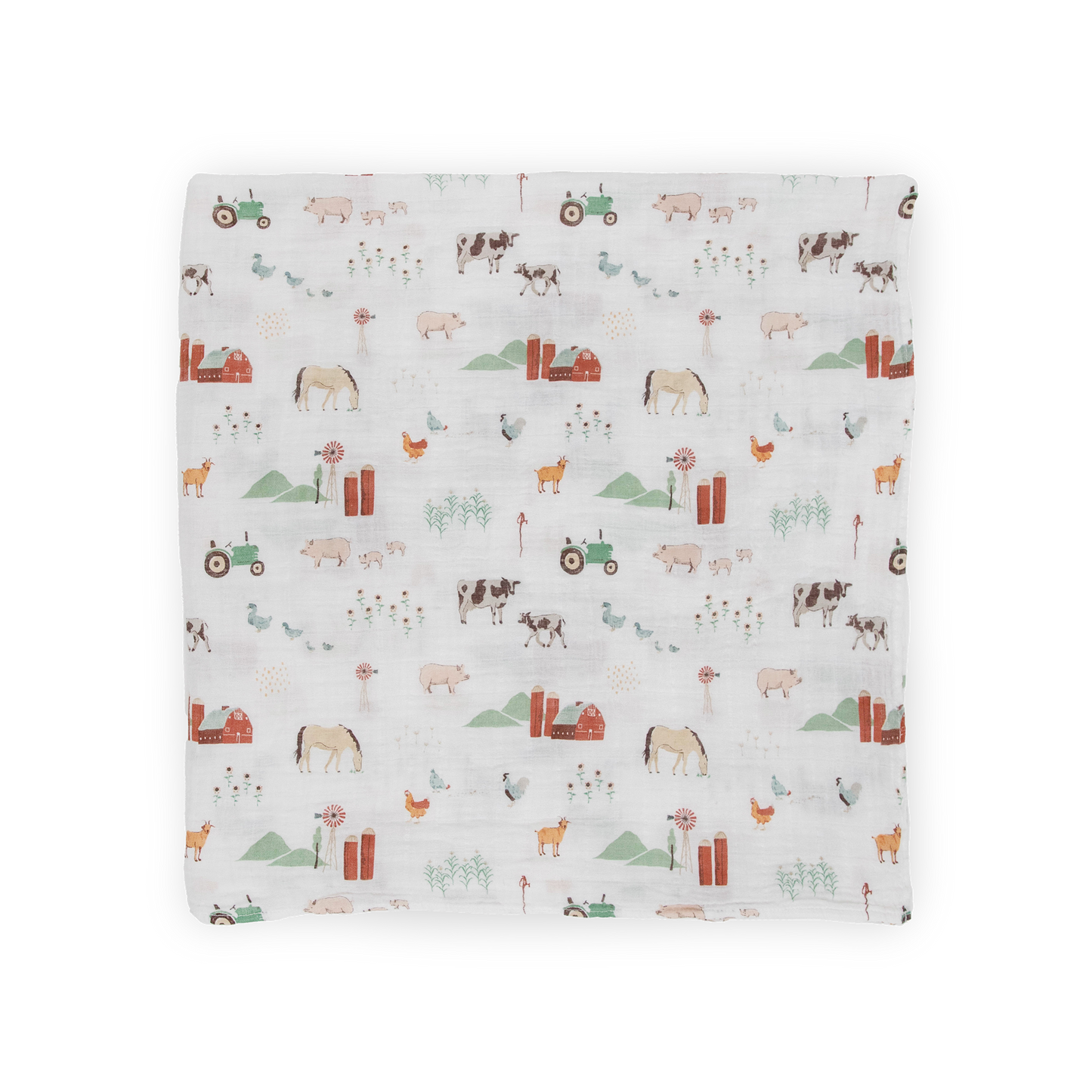 Cotton Muslin Swaddle Blanket - Farmyard