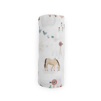 Cotton Muslin Swaddle Blanket - Farmyard