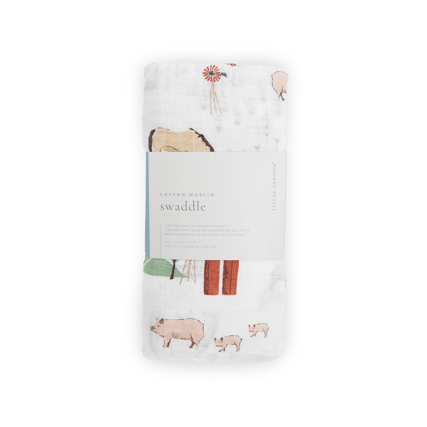 Cotton Muslin Swaddle Blanket - Farmyard