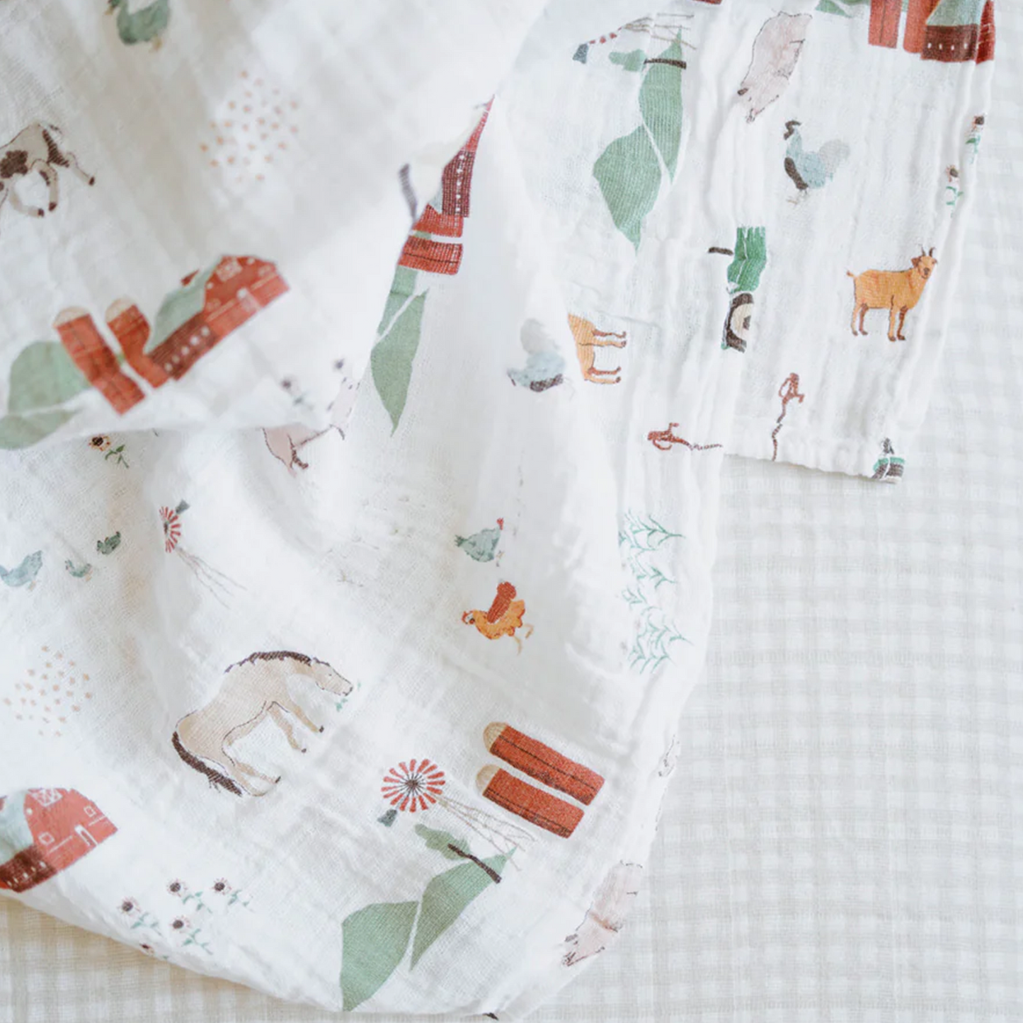 Cotton Muslin Swaddle Blanket - Farmyard