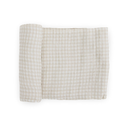 Cotton Muslin Swaddle Blanket - Tan Gingham