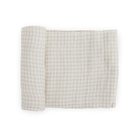 Cotton Muslin Swaddle Blanket - Tan Gingham