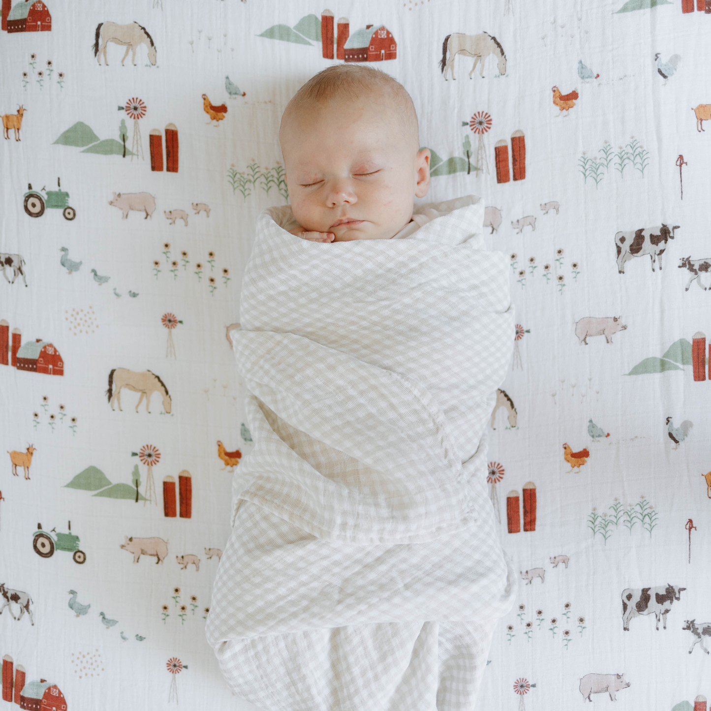 Cotton Muslin Swaddle Blanket - Tan Gingham