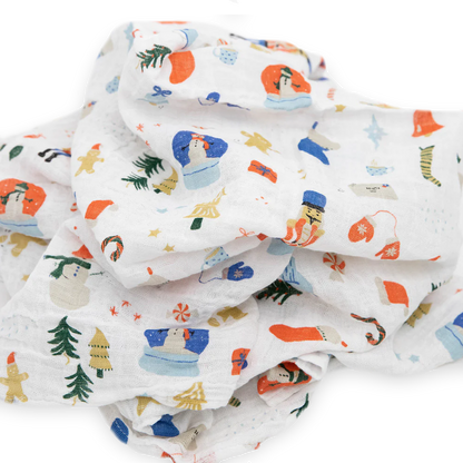 Cotton Muslin Swaddle Blanket - Christmas Time