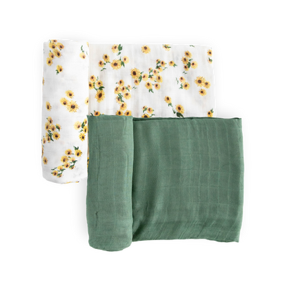 Deluxe Muslin Swaddle Blanket 2 Pack - Ditsy Sunflower