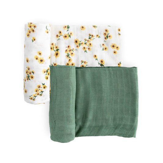 Deluxe Muslin Swaddle Blanket 2 Pack - Ditsy Sunflower