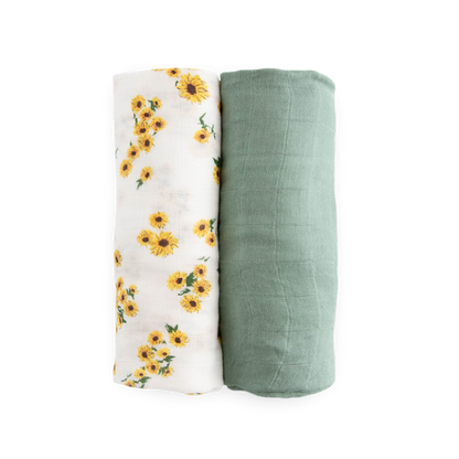 Deluxe Muslin Swaddle Blanket 2 Pack - Ditsy Sunflower