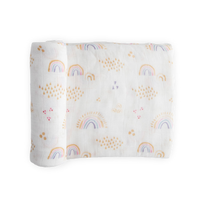 Deluxe Muslin Swaddle Blanket - Rainbows & Raindrops