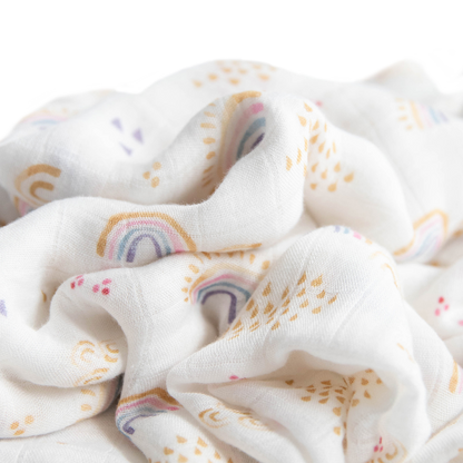 Deluxe Muslin Swaddle Blanket - Rainbows & Raindrops