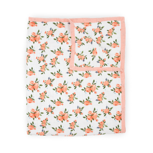 Cotton Muslin Quilted Throw - Watercolor Roses