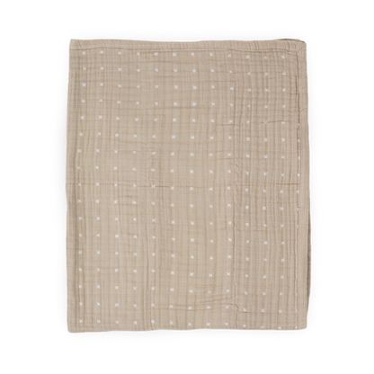 Cotton Muslin Quilted Throw - Taupe Cross