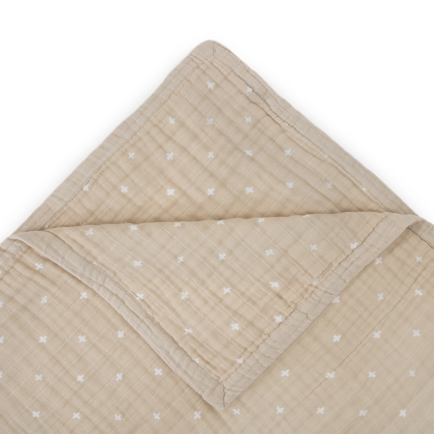 Cotton Muslin Quilted Throw - Taupe Cross