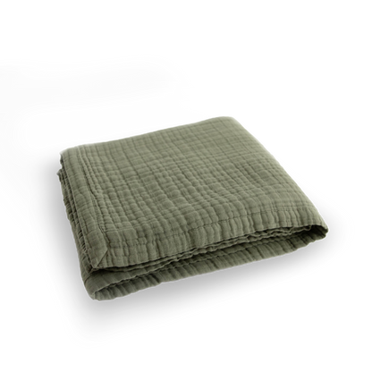 Cotton Muslin Quilted Throw - Fern