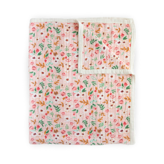 Cotton Muslin Quilted Throw - Vintage Floral