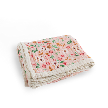 Cotton Muslin Quilted Throw - Vintage Floral