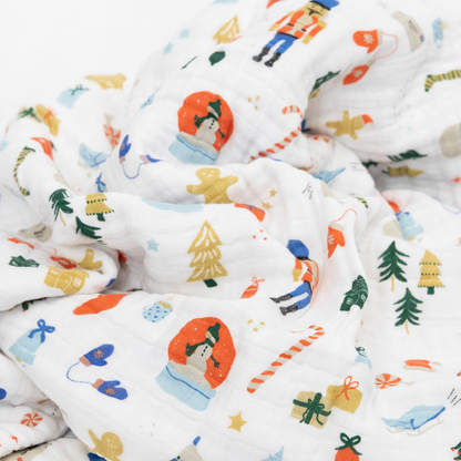 Cotton Muslin Quilted Throw - Christmas Time