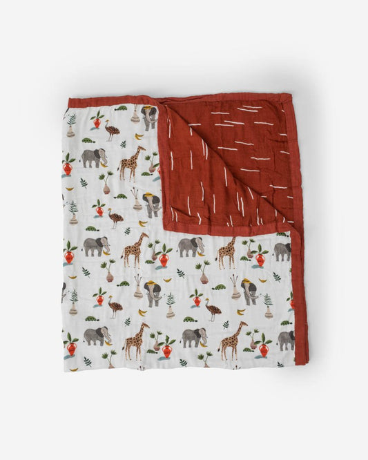 Deluxe Muslin Quilted Throw - Safari Social