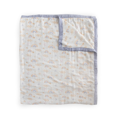 Deluxe Muslin Quilted Throw - Rainbows & Raindrops