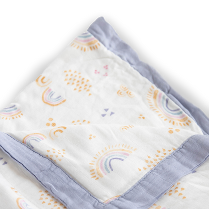 Deluxe Muslin Quilted Throw - Rainbows & Raindrops