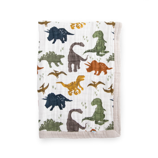 Cotton Muslin Baby Quilt - Dino Friends