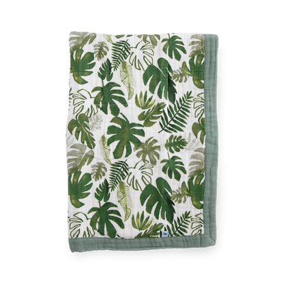 Cotton Muslin Baby Quilt - Tropical Leaf