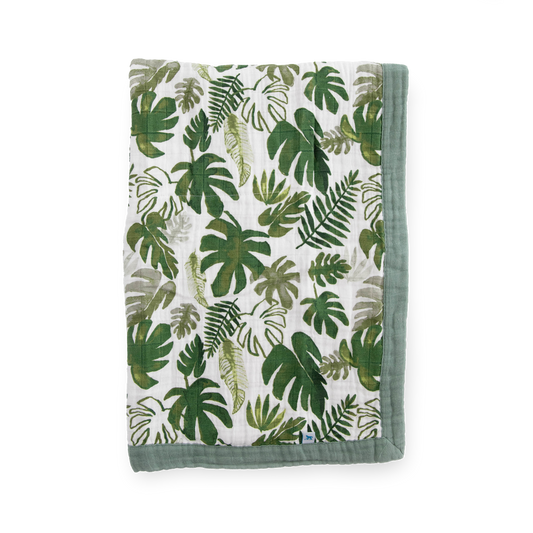 Cotton Muslin Baby Quilt - Tropical Leaf