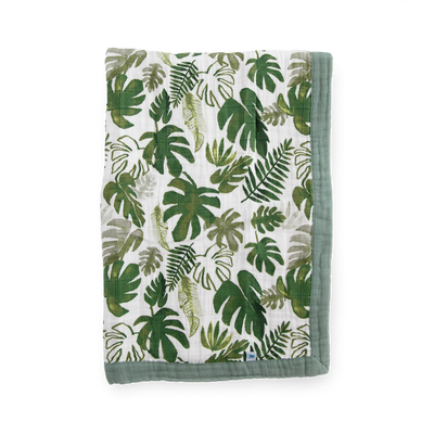 Cotton Muslin Baby Quilt - Tropical Leaf