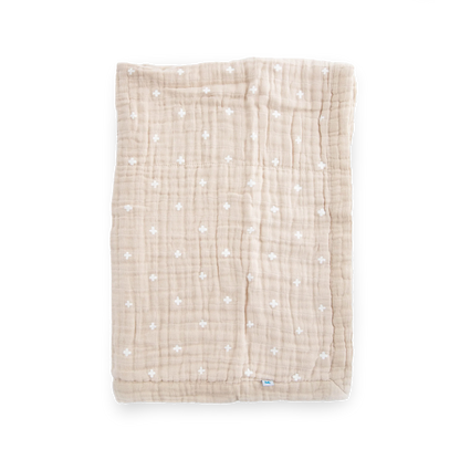 Cotton Muslin Baby Quilt - Taupe Cross