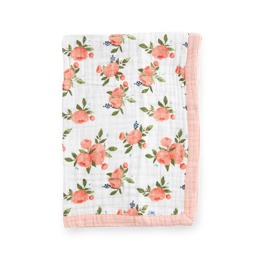 Cotton Muslin Baby Quilt - Watercolor Roses