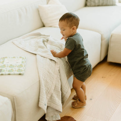 Cotton Muslin Baby Quilt - Grey Stripe