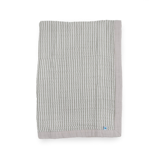 Cotton Muslin Baby Quilt - Grey Stripe