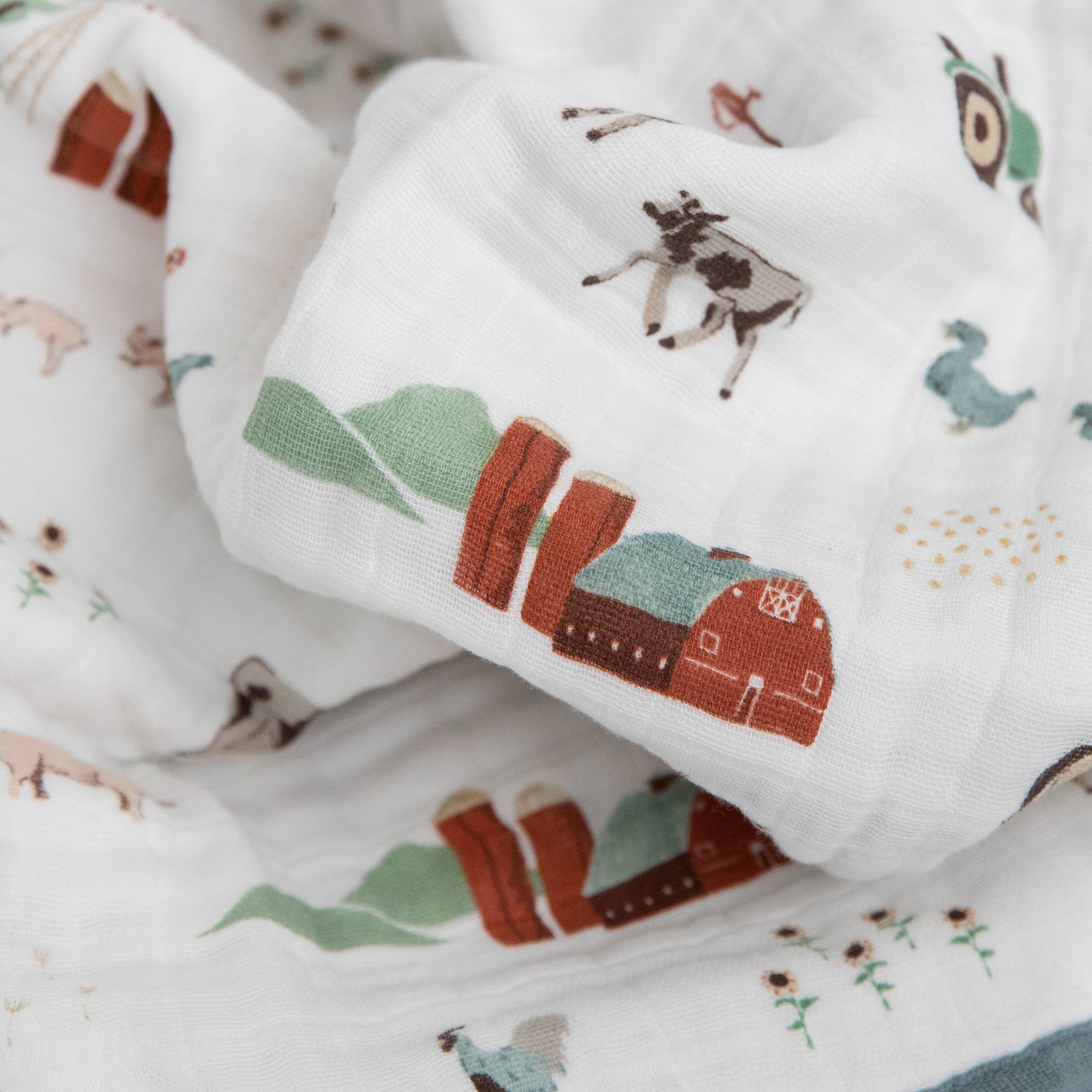 Cotton Muslin Baby Quilt - Farmyard