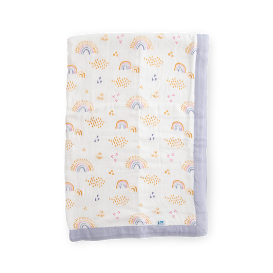 Deluxe Muslin Baby Quilt - Rainbows & Raindrops