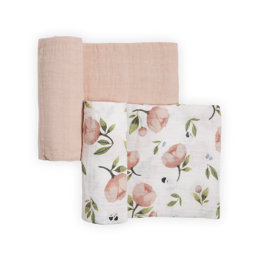 Organic Cotton Muslin Swaddle Blanket 2 Pack - Watercolor Floret